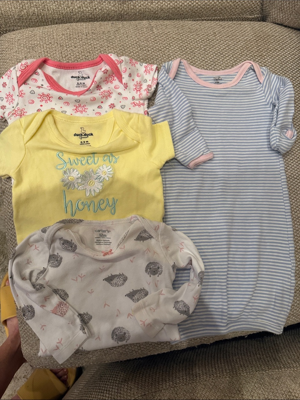 Assorted Baby Onesies - Yellow, Pink, Blue, Gray Set